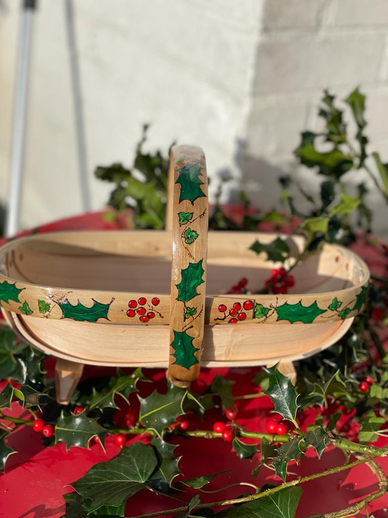 Christmas Trug. Festive Holly and Ivy Trug.