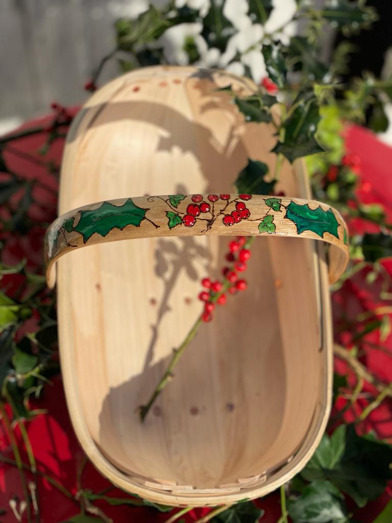 Christmas Trug. Festive Holly and Ivy Trug.