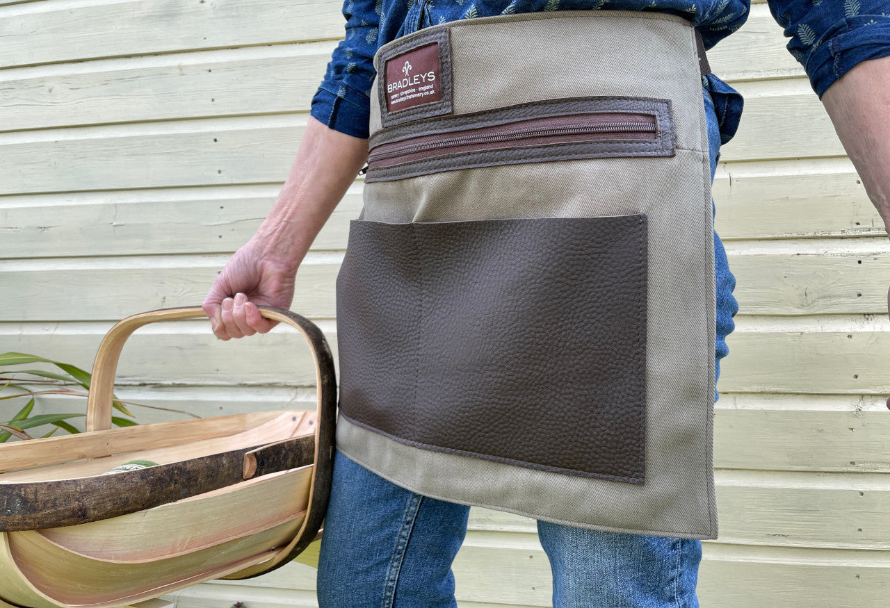 Half Leather & Linen Waist Apron