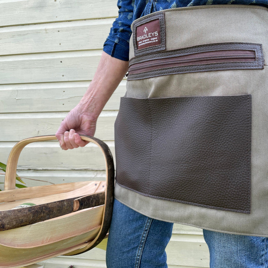 Half Leather & Linen Waist Apron